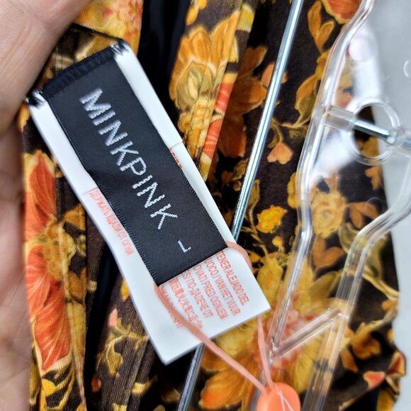 Minkpink Emilia High Waisted Vintage Floral Swim Bottoms Large Brown/Orange - Picture 6 of 6